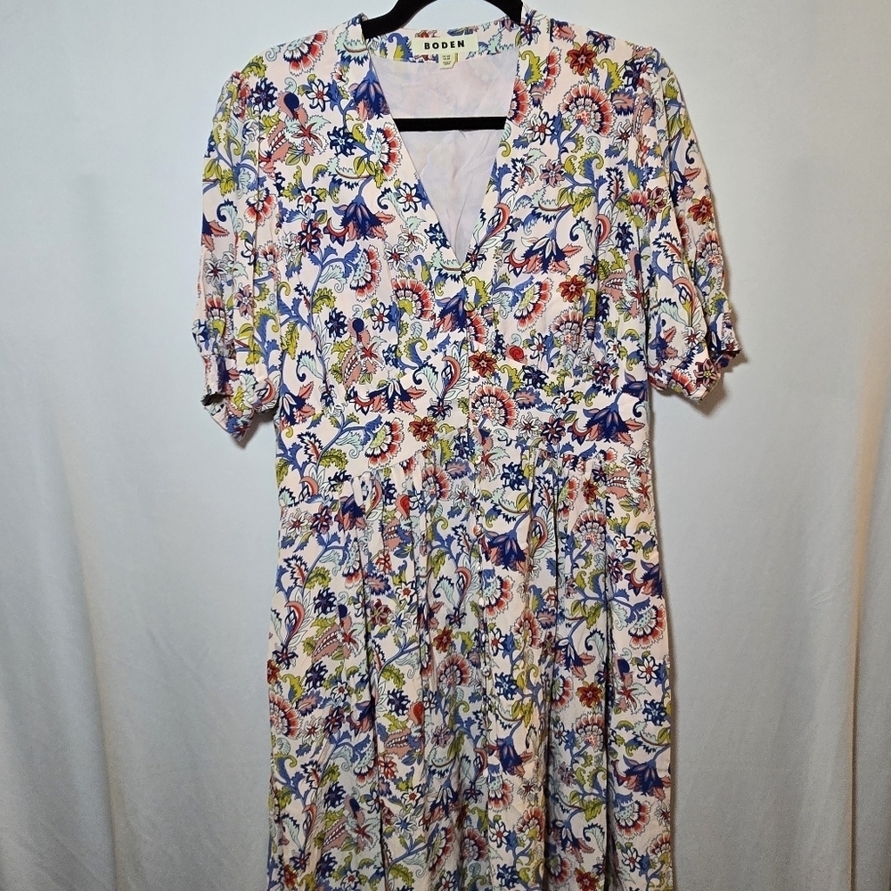 BODEN Elsa Midi Tea Dress Marshmallow Botanical Brunch Pink Floral Button Front - Picture 2 of 11